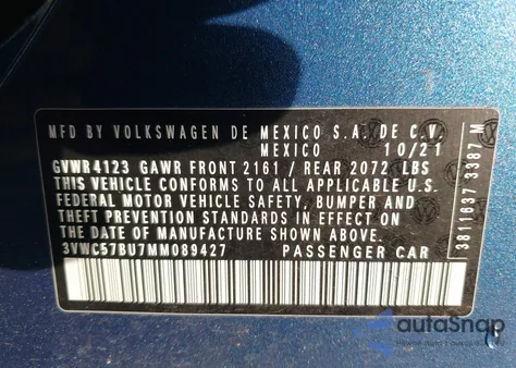 2021 Volkswagen Jetta 1.4T R-Line/1.4T S/1.4T Se z USA, uszkodzony, nr VIN 3VWC57BU7MM089427